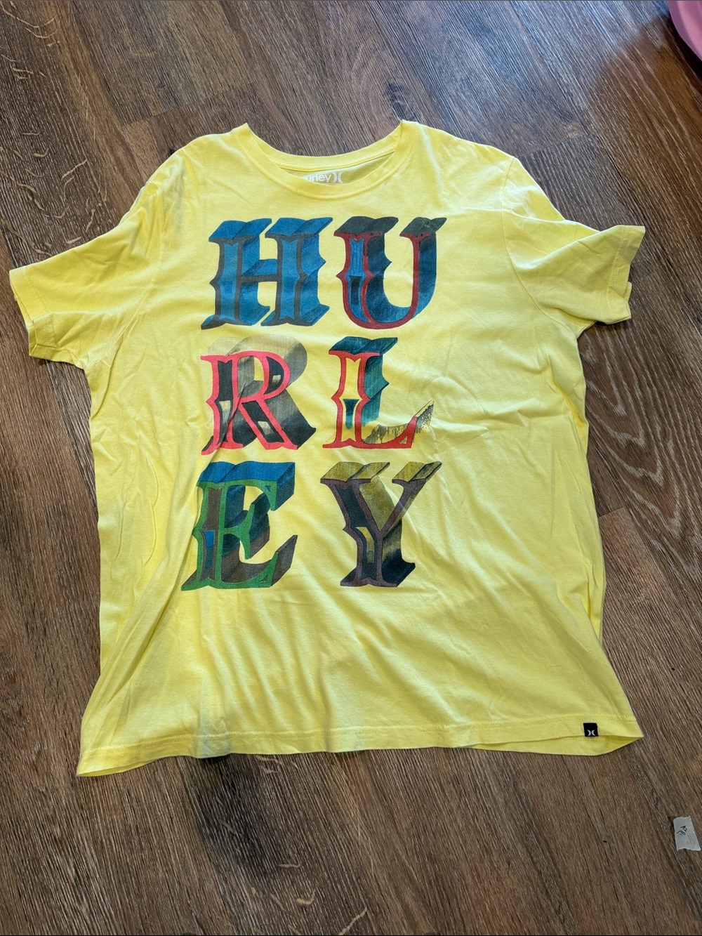 Hurley Yellow Short Sleeve Tee with Multicolor Logo